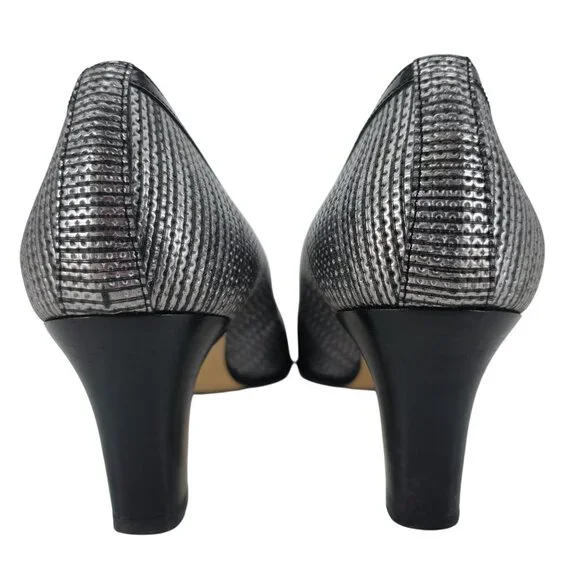 Volpato Italy Womens 7.5 / 38EU Black Grey Gray Leather dress shoes heels pumps - Picture 4 of 11